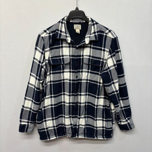 LL Bean Men Fleece Lined Flannel Shirt Jacket Shacket XL X-Large Plaid C037 -11 - Picture 1 of 16